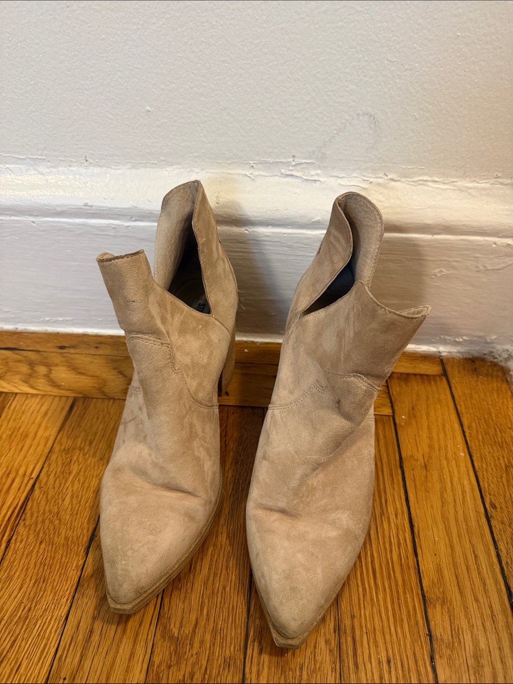 Steve Madden Suede Pointed-Toe Ankle Boots in Light Taupe